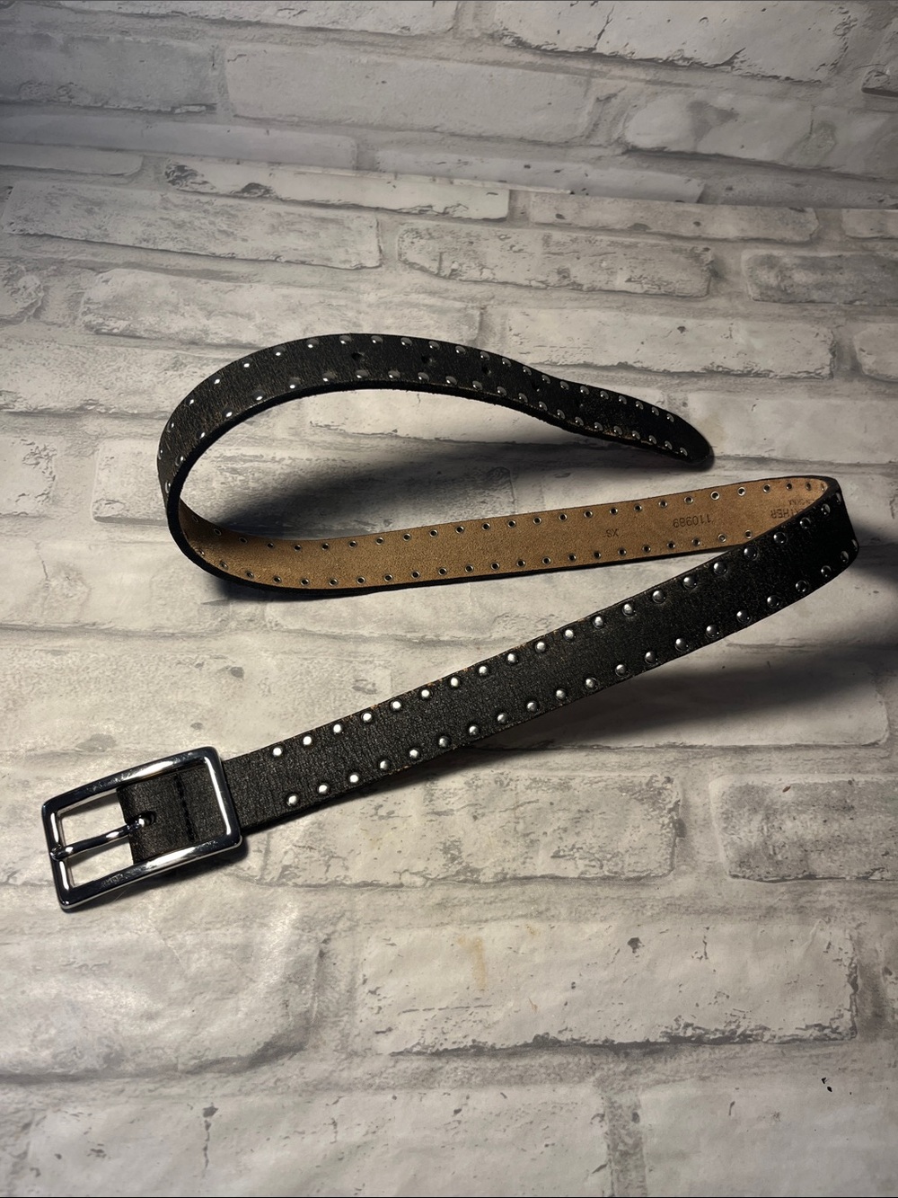 Banana Republic Black XS Perforated Leather Belt Silver Buckle studs